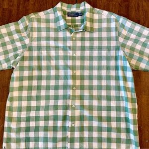 Ralph Lauren Green and White Check Loop Collar Men's Shirt